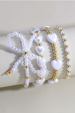Load image into Gallery viewer, White Bow Knot Heart Shape Faux Pearl Beaded Bracelet Set
