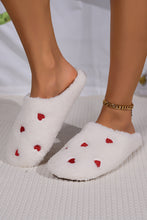 Load image into Gallery viewer, White Heart Shape Embroidered Slip On Plush Slippers
