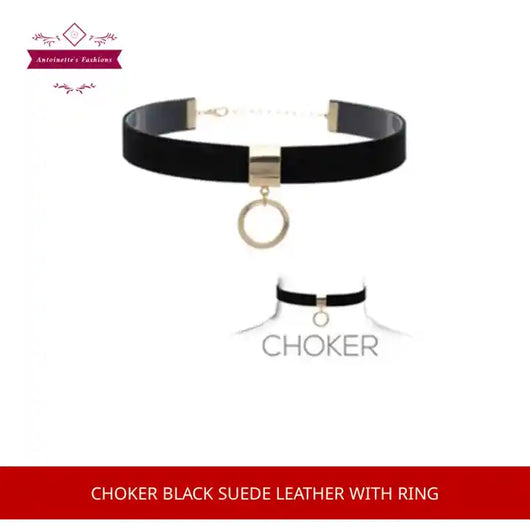 Choker Black Suede Leather With Ring by@Outfy