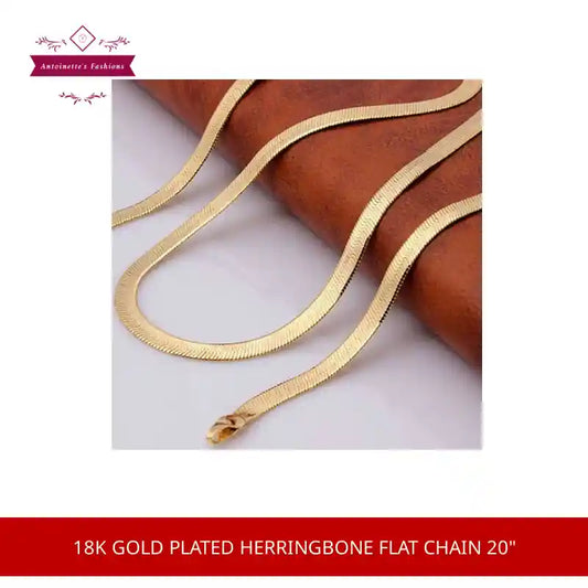 18k Gold Plated Herringbone Flat Chain 20" by@Outfy