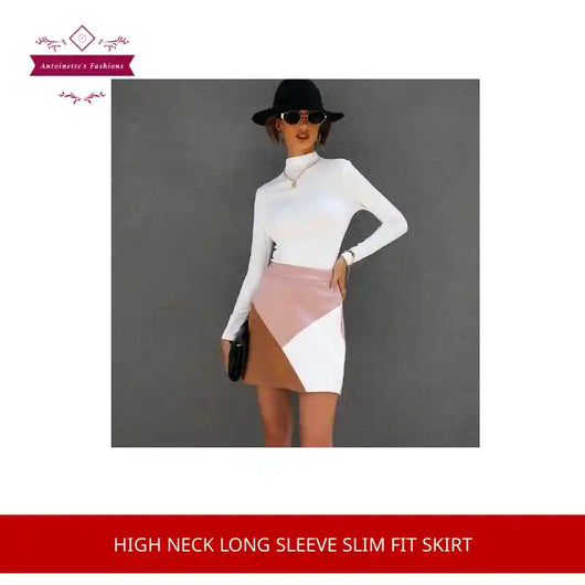 High Neck Long Sleeve Slim Fit Skirt by@Outfy