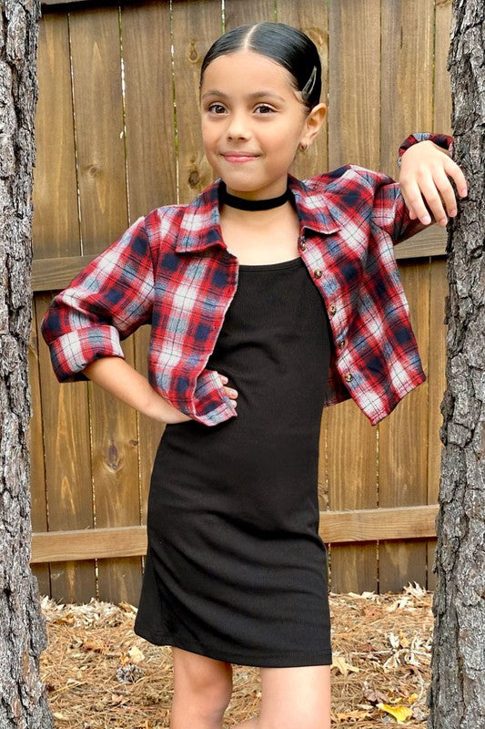 2 pc Button up Flannel & Ribbed Dress