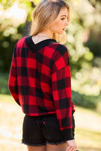 Load image into Gallery viewer, V Neck Long Sleeve Gingham Knit Top
