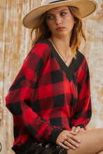 Load image into Gallery viewer, V Neck Long Sleeve Gingham Knit Top
