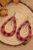 Red Christmas Tree Plaid Teardrop Earrings