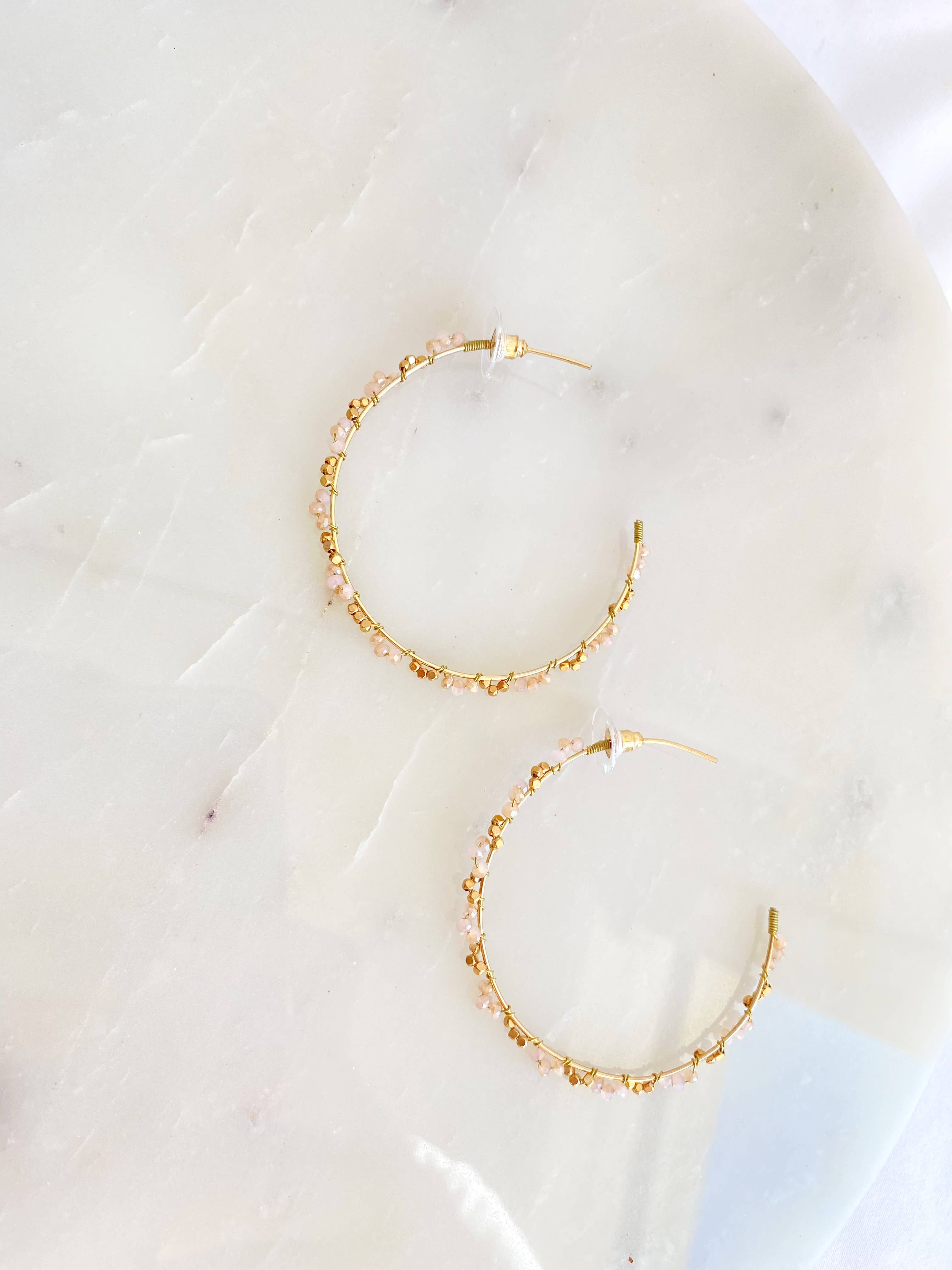 Pink and Gold Beaded Large Hoop