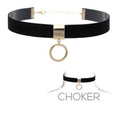 Choker Black Suede Leather With Ring
