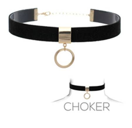 Choker Black Suede Leather With Ring
